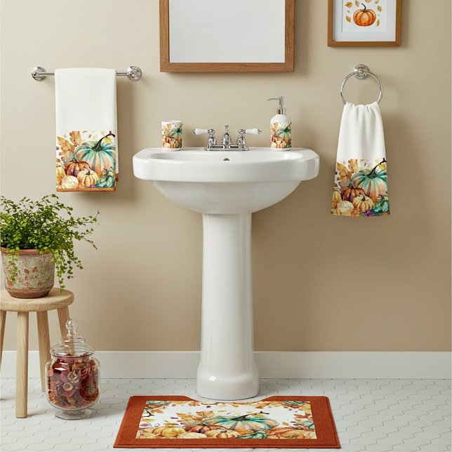 Farbenfrohe Wasserfarbenkürbis und Blätter Handtuch (Von Creator hochgeladen)