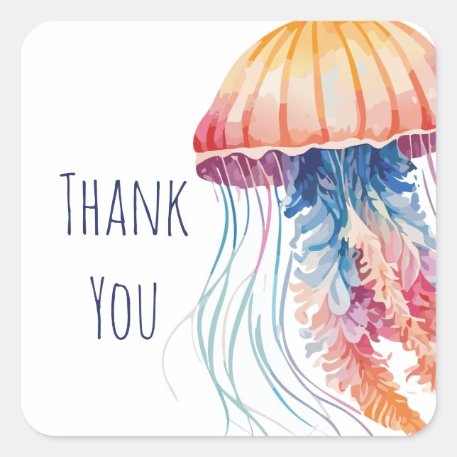Farbenfrohe Wasserfarbenqualle Vielen Dank Quadratischer Aufkleber (Vorderseite)
