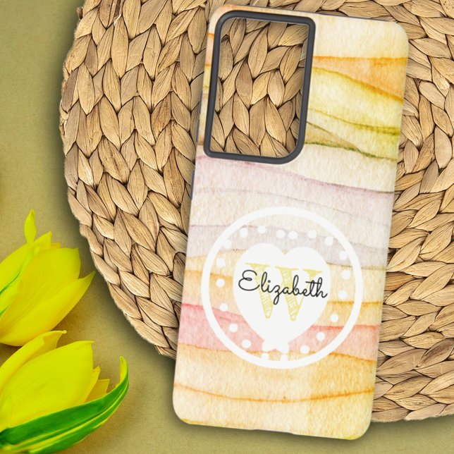 Farbenfrohe Wasserfarbenwellen Monogramm Weißes He Samsung Galaxy Hülle (Looking for a gift? Here's a personalized phone case also available in a variety of iPhone styles.)