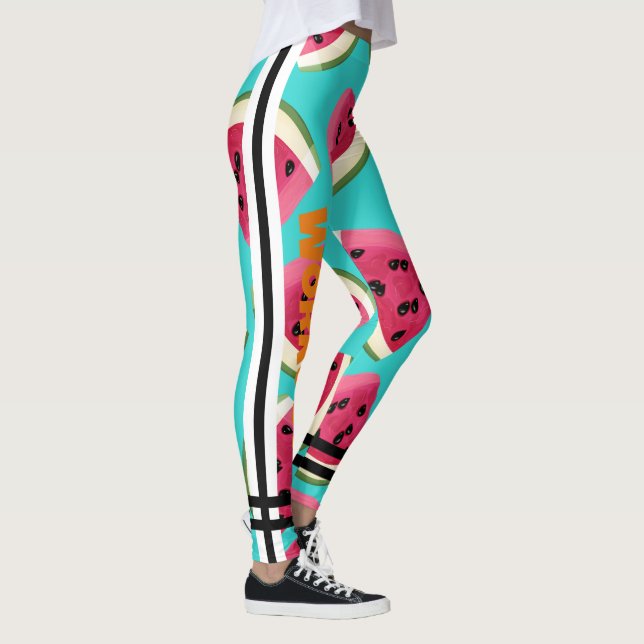 Farbenfrohe Wassermelone l Workout Blue Black text Leggings (Rechts)