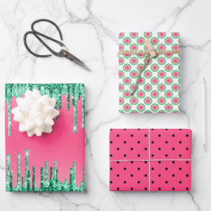 Farbenfrohe Wassermelone Pink Green Black Geschenkpapier Set