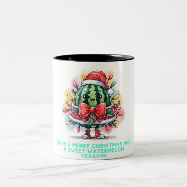 Farbenfrohe Wassermelone Weihnachtsbaum Zweifarbige Tasse (Mittel)