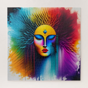 Farbenfrohe Watercolor Frau konfrontiert Abstrakte Puzzle