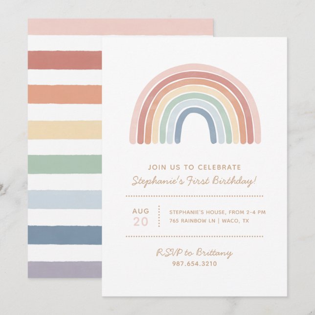 Farbenfrohe Watercolor Rainbow Girl Birthday Party Einladung (Vorne/Hinten)