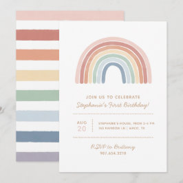 Farbenfrohe Watercolor Rainbow Girl Birthday Party Einladung