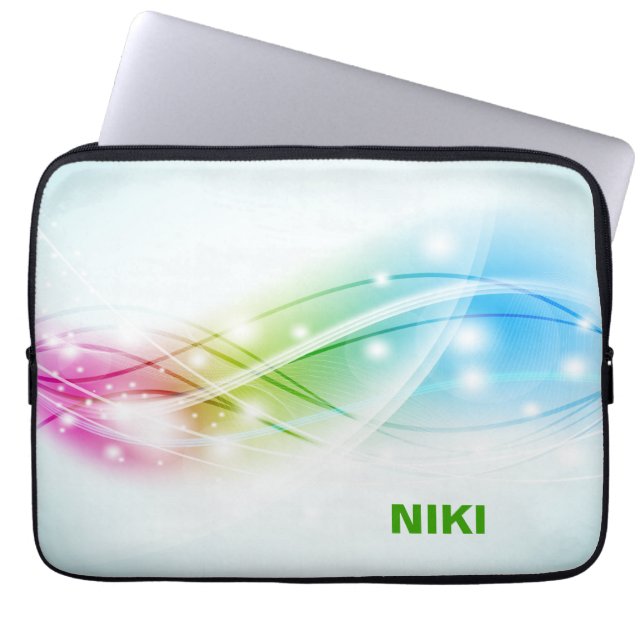 Farbenfrohe Waves Blue Background Monogram Laptopschutzhülle (Vorderseite)