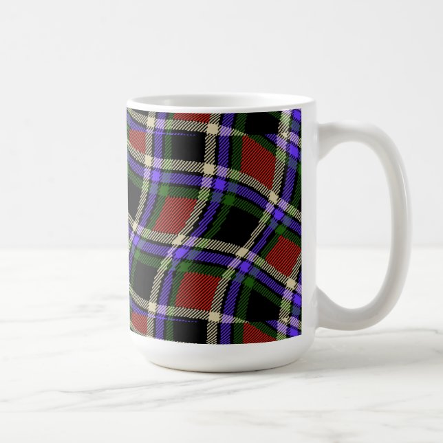 Farbenfrohe Wavy Tartan Muster Grün Rot Lila Weiß Kaffeetasse (Rechts)