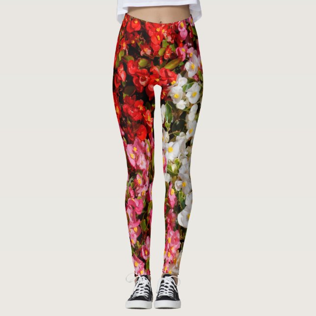 Farbenfrohe Wax Begonias Leggings (Vorderseite)