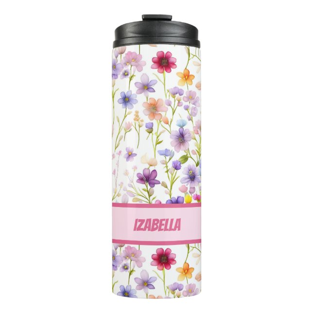 Farbenfrohe weibliche und Girly Spring Wilde Blume Thermosbecher (Vorderseite)