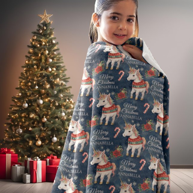 Farbenfrohe Weihnachten Einhorn Custom Fleece Blan (Von Creator hochgeladen)