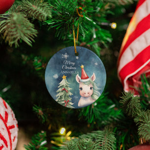 Farbenfrohe Weihnachten Einhorn Personalisiert Keramik Ornament