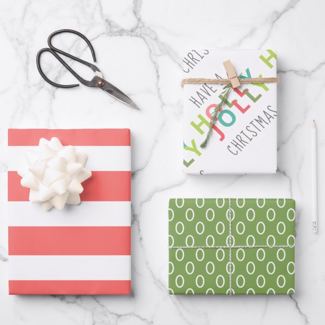 Farbenfrohe Weihnachten im Jolly| Red Green Geschenkpapier Set (Vorderseite)
