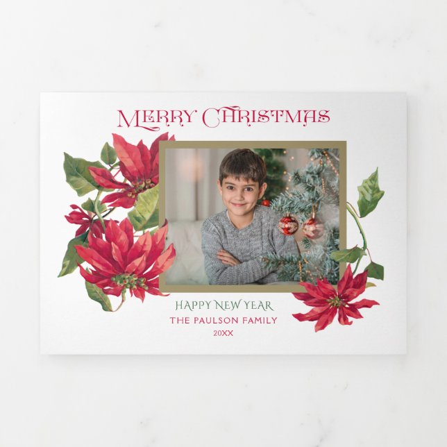 Farbenfrohe Weihnachten | Poinsettias | FOTO Dreifach Gefaltete Urlaubskarte (Cover)