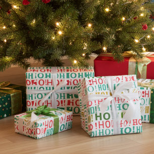Farbenfrohe Weihnachten Rot Grün und Gold HO! HO! Geschenkpapier