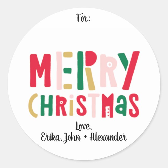 Farbenfrohe Weihnachten Runder Aufkleber (Vorderseite)