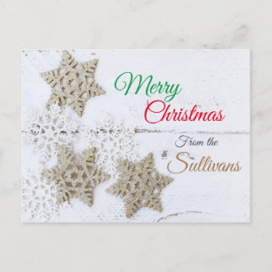 Farbenfrohe Weihnachten von... Rustikale Schneeflo Postkarte