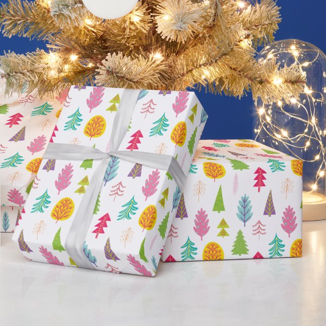 Farbenfrohe weihnachtliche Bäume Wrapping Paper Geschenkpapier (Feiertage)