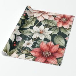 Farbenfrohe Weihnachts-Blume Elegant Schwarz Geschenkpapier