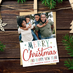 Farbenfrohe Weihnachts-Foto Vintage Typografie Feiertagspostkarte