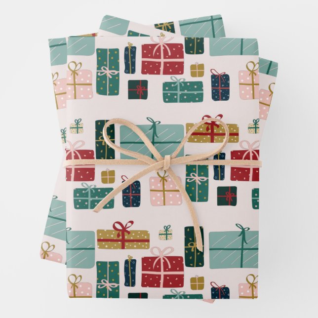 Farbenfrohe Weihnachts-Geschenkboxen-Muster Geschenkpapier Set (Beispiel)