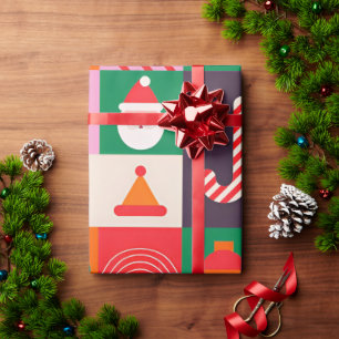 Farbenfrohe Weihnachts-Gitter-Feiertags-Icons Geschenkpapier
