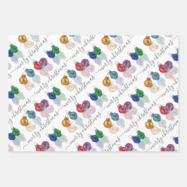 Farbenfrohe Weihnachts-Glitzer-Ornamente Geschenkpapier Set