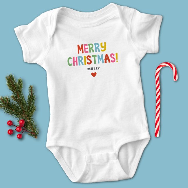 Farbenfrohe Weihnachts-Matching-Familienmädchen Baby Strampler (A cute colorful Merry Christmas baby bodysuit. Festive and Fun for family pictures!)