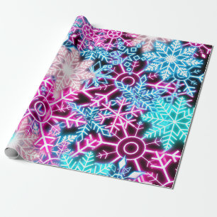 Farbenfrohe Weihnachts-Neon-Schneeflocken-Muster Geschenkpapier