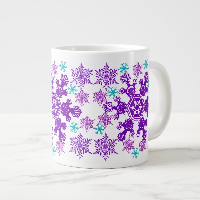 Farbenfrohe Weihnachts-Snowflake-Jumbo-Cup Jumbo-Tasse (Vorderseite Rechts)
