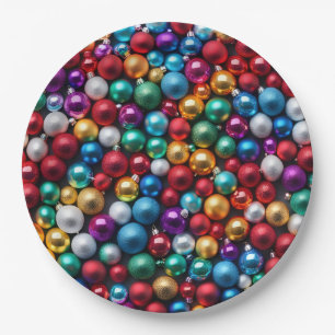Farbenfrohe Weihnachtsballes Ornamente Pappteller