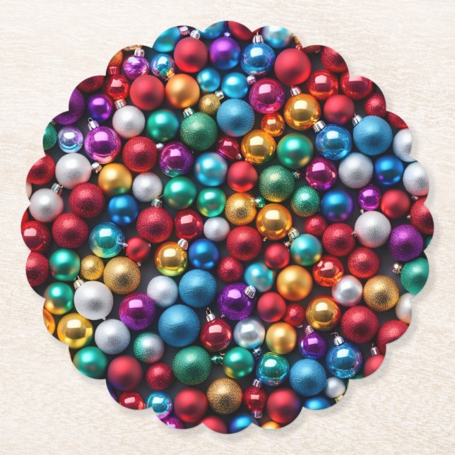 Farbenfrohe Weihnachtsballes Ornamente Untersetzer (Vorderseite)