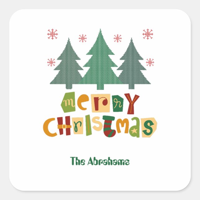 Farbenfrohe Weihnachtsbaum frohe Weihnachten Quadratischer Aufkleber (Vorderseite)