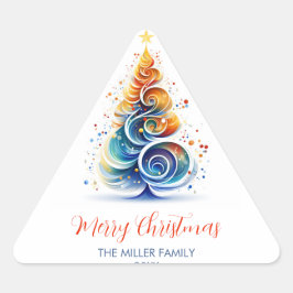 Farbenfrohe Weihnachtsbaum individuell anpassbar Dreieckiger Aufkleber