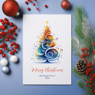 Farbenfrohe Weihnachtsbaum individuell anpassbar Feiertagspostkarte