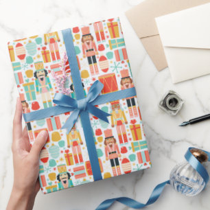 Farbenfrohe Weihnachtsbaum-Ornamente Nussknacker S Geschenkpapier