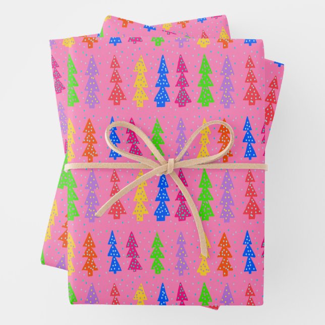 Farbenfrohe Weihnachtsbaum Pop Art Pink Geschenkpapier Set (Beispiel)