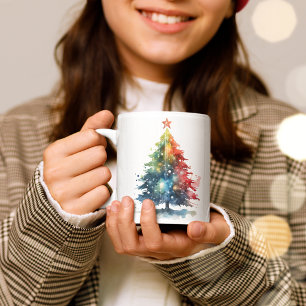 Farbenfrohe Weihnachtsbaum Wasserfarben Malerei Kaffeetasse
