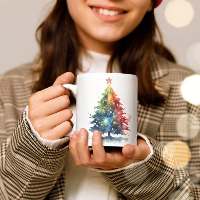 Farbenfrohe Weihnachtsbaum Wasserfarben Malerei Kaffeetasse (Von Creator hochgeladen)