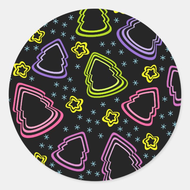 Farbenfrohe Weihnachtsbaumaufkleber Runder Aufkleber (Vorderseite)