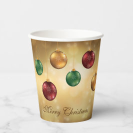 Farbenfrohe Weihnachtsbaumchen auf dem Gelben Boke Pappbecher