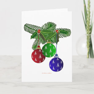 Farbenfrohe Weihnachtsbaumdekorationen Feiertagskarte