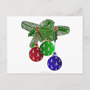 Farbenfrohe Weihnachtsbaumdekorationen Feiertagspostkarte