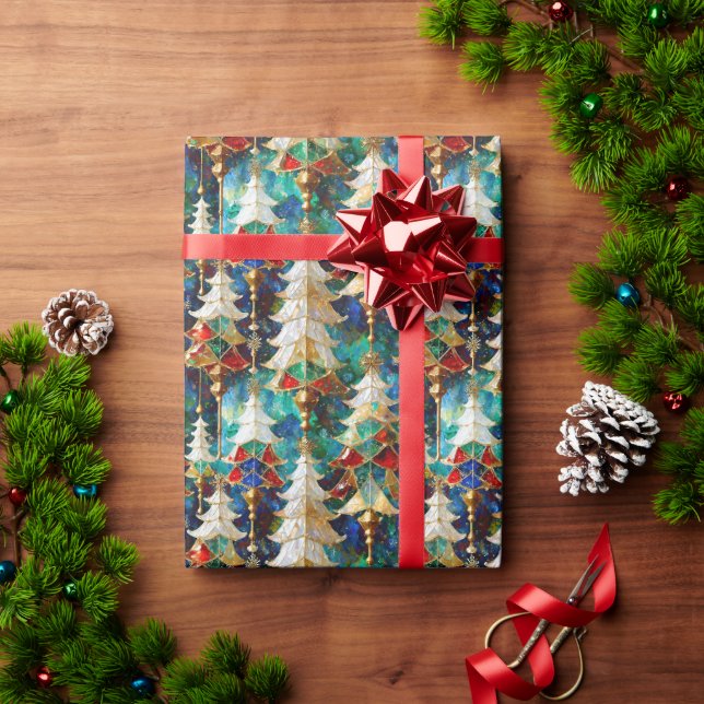 Farbenfrohe Weihnachtsbäume aus Glas Geschenkpapier (Feiertagsgeschenk)