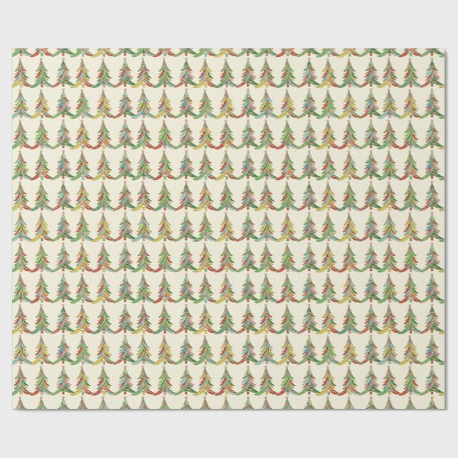 Farbenfrohe Weihnachtsbäume Festlich Geschenkpapier (Flach)