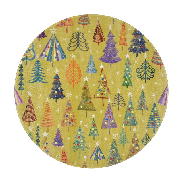 Farbenfrohe Weihnachtsbäume: Festlicher Hintergrun Schneidebrett (Vorderseite)