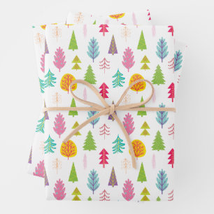 Farbenfrohe Weihnachtsbäume Geschenkpapier Set