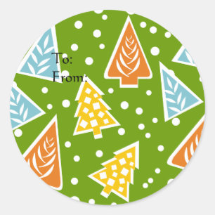 Farbenfrohe Weihnachtsbäume Geschenksticker Runder Aufkleber