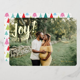 Farbenfrohe Weihnachtsbäume Joy One Foto Folien Feiertagskarte