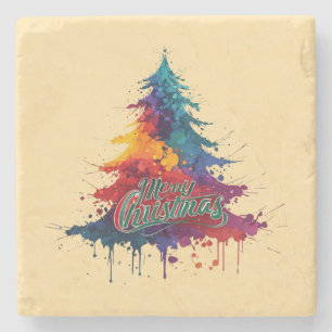 Farbenfrohe Weihnachtsbaumkunst - Frohe Weihnachts Steinuntersetzer