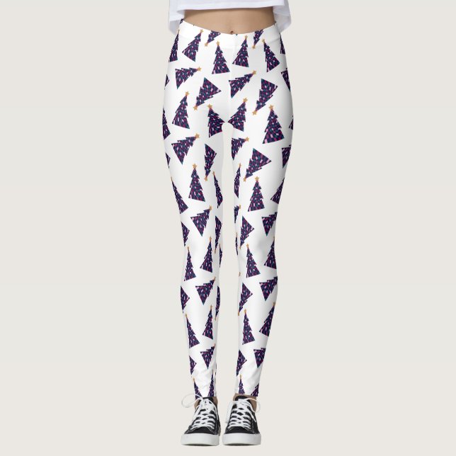 Farbenfrohe Weihnachtsbaummuster Leggings (Vorderseite)
